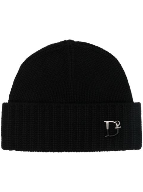 DSQUARED2 monogram-plaque knitted beanie Women