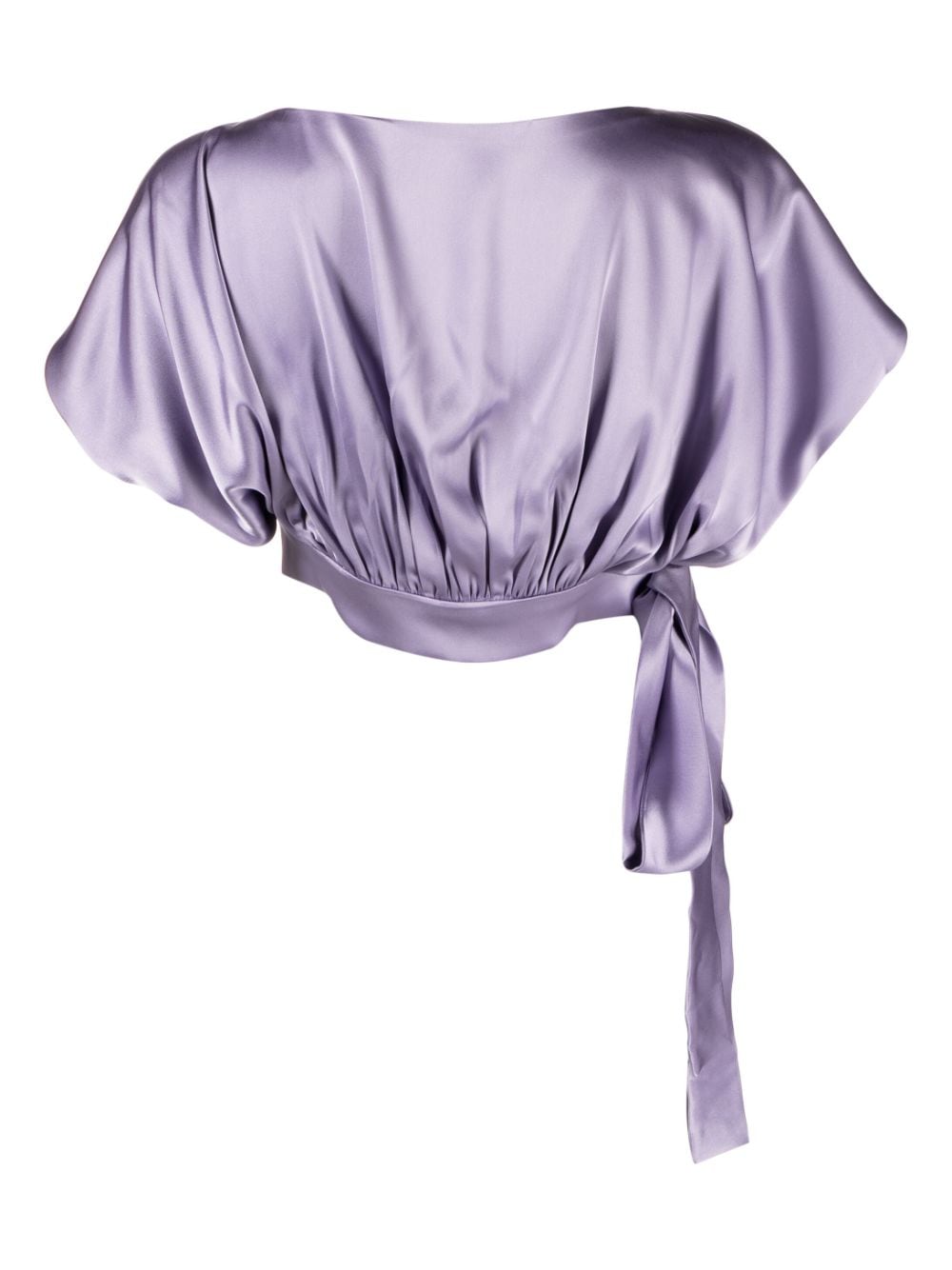 Shop Concepto Cropped Satin-finish Blouse In Purple