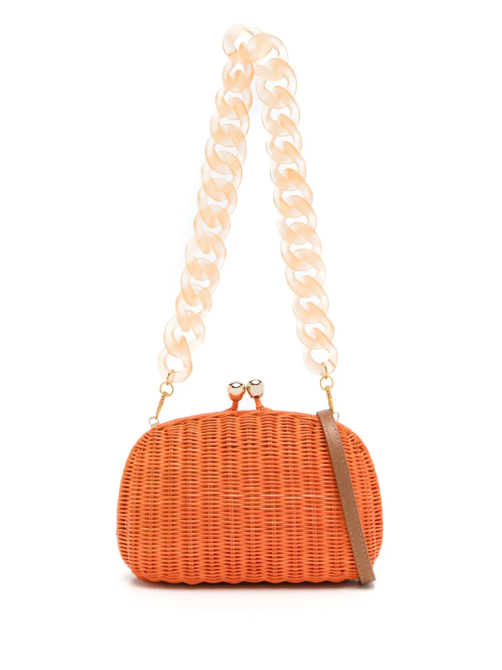 Mia woven-wicker clutch bag