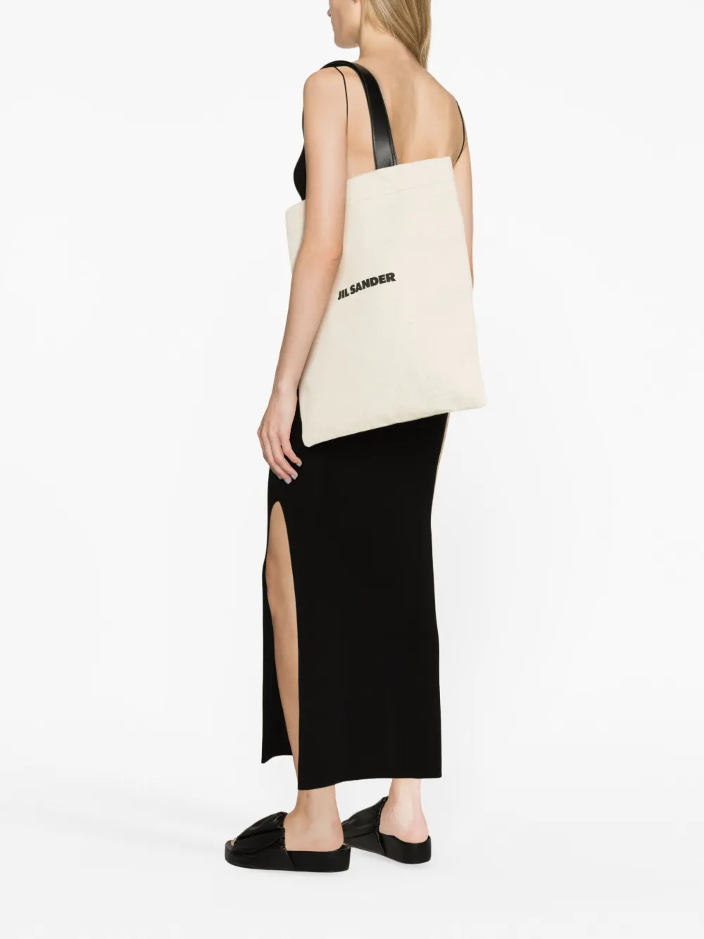 Shop Jil Sander Logo-print Canvas Tote Bag In Neutrals