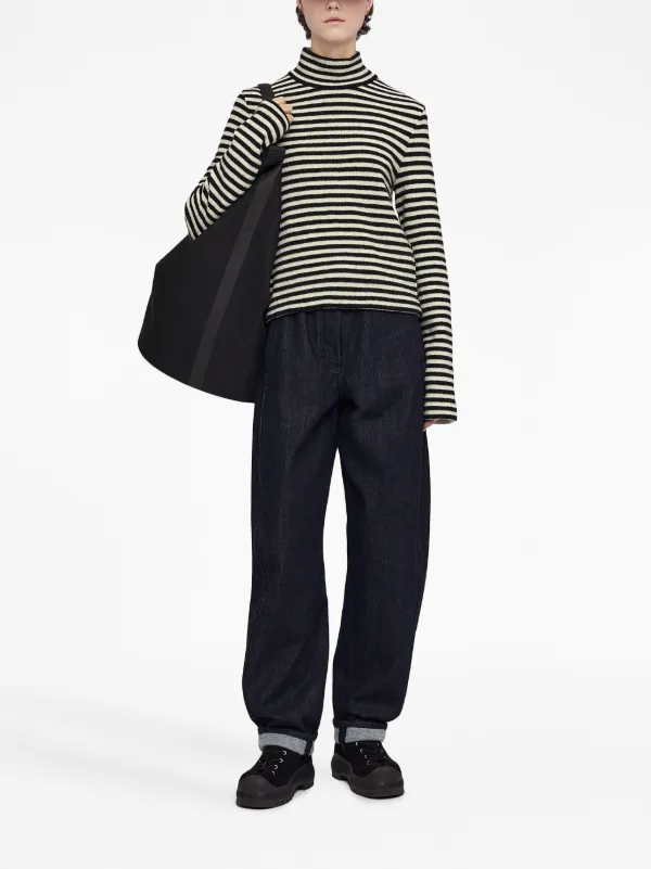 Jil Sander logo-patch Striped Wool Sweater | Black | FARFETCH HK