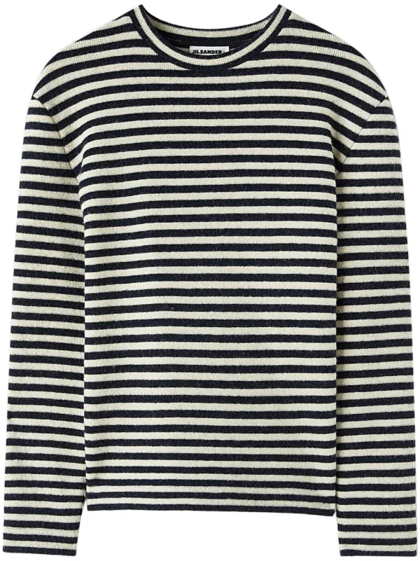 logo-patch striped wool T-shirt