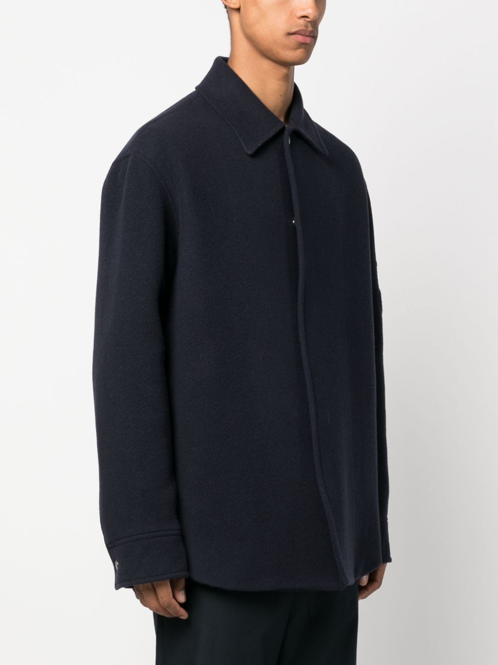 Shop Jil Sander Logo-jacquard Virgin Wool Shirt Jacket In Blue