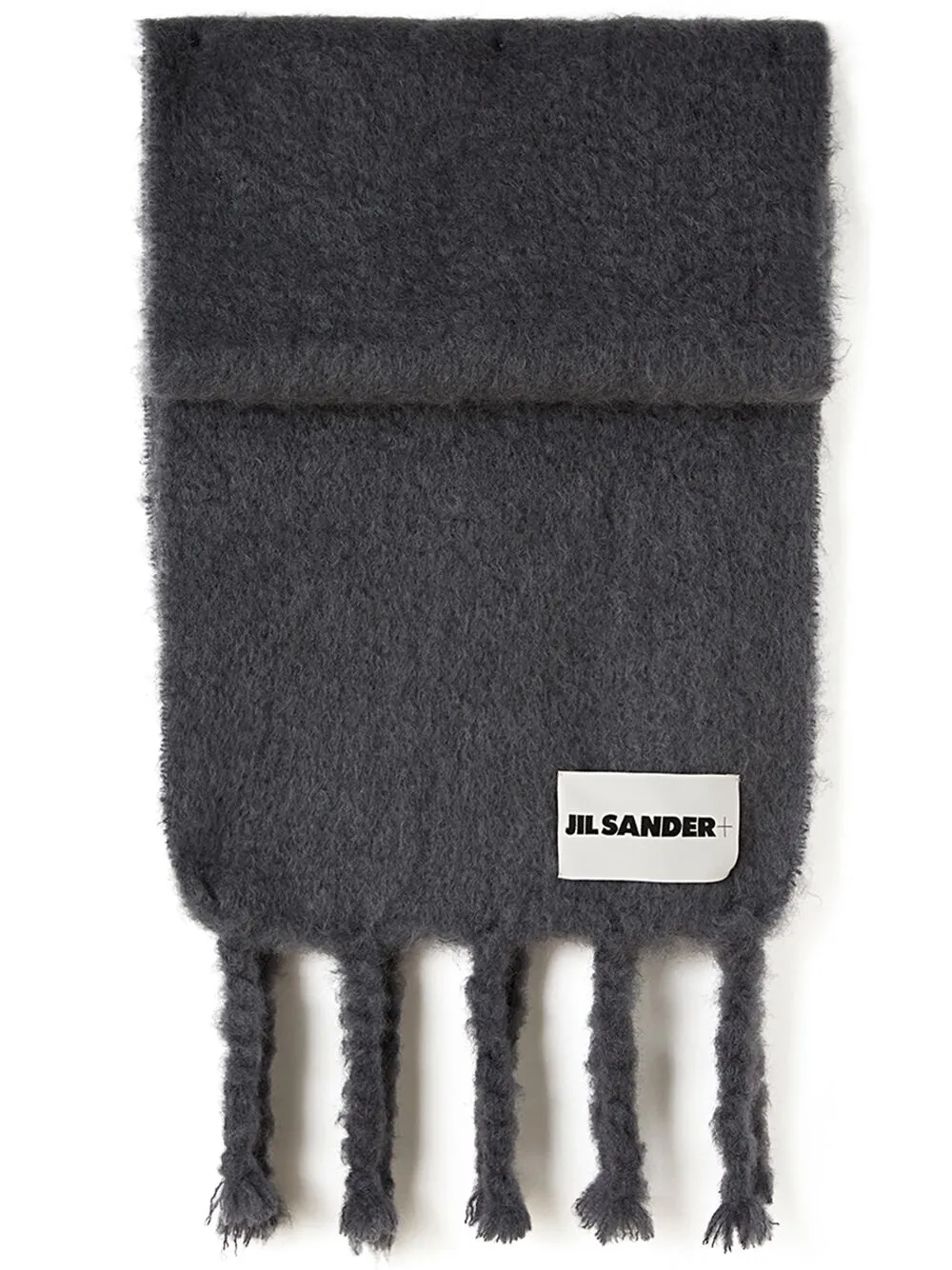 logo-patch fringed knitted scarf