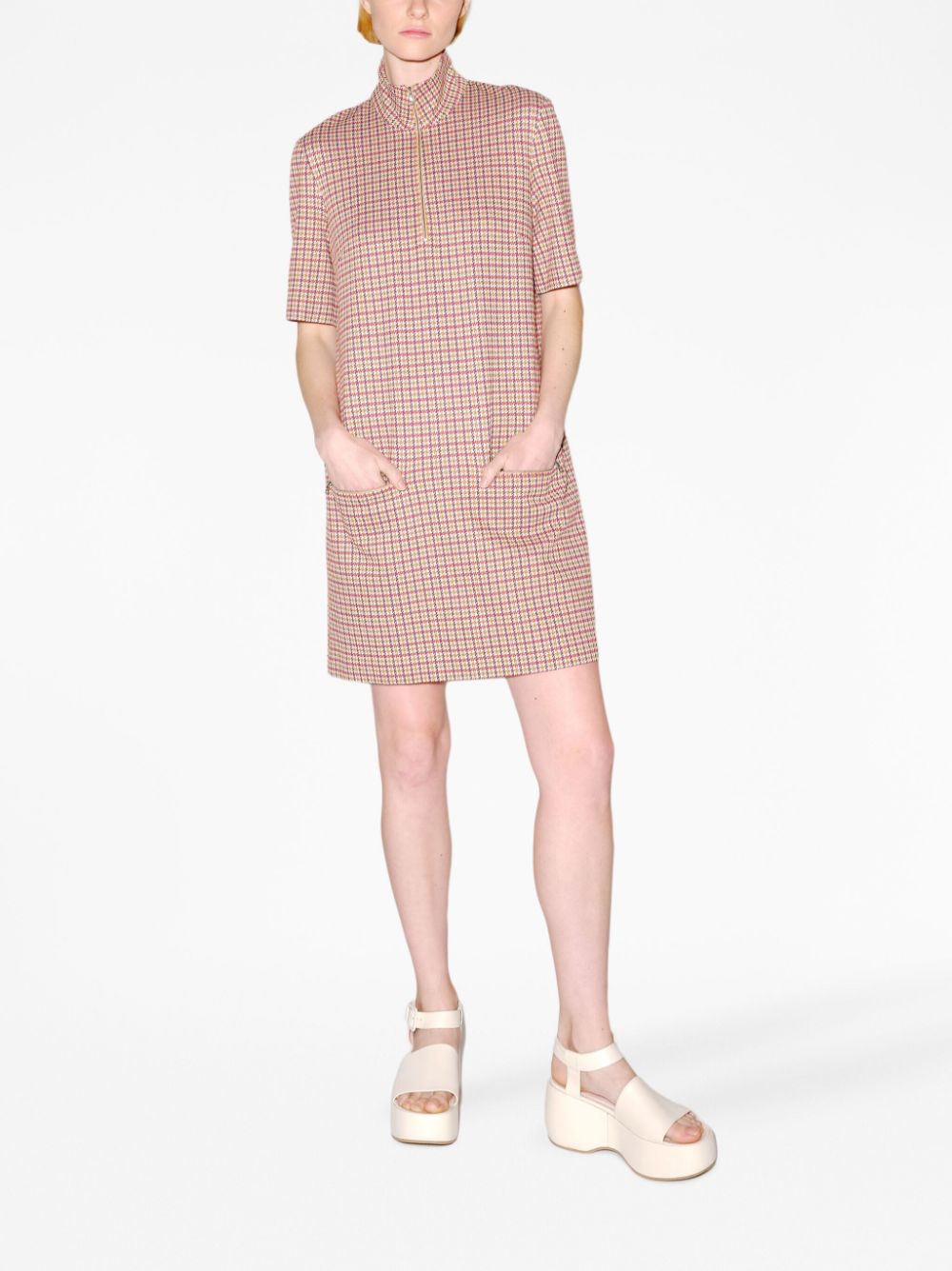 Rosetta Getty houndstooth-print high-neck dress - Beige