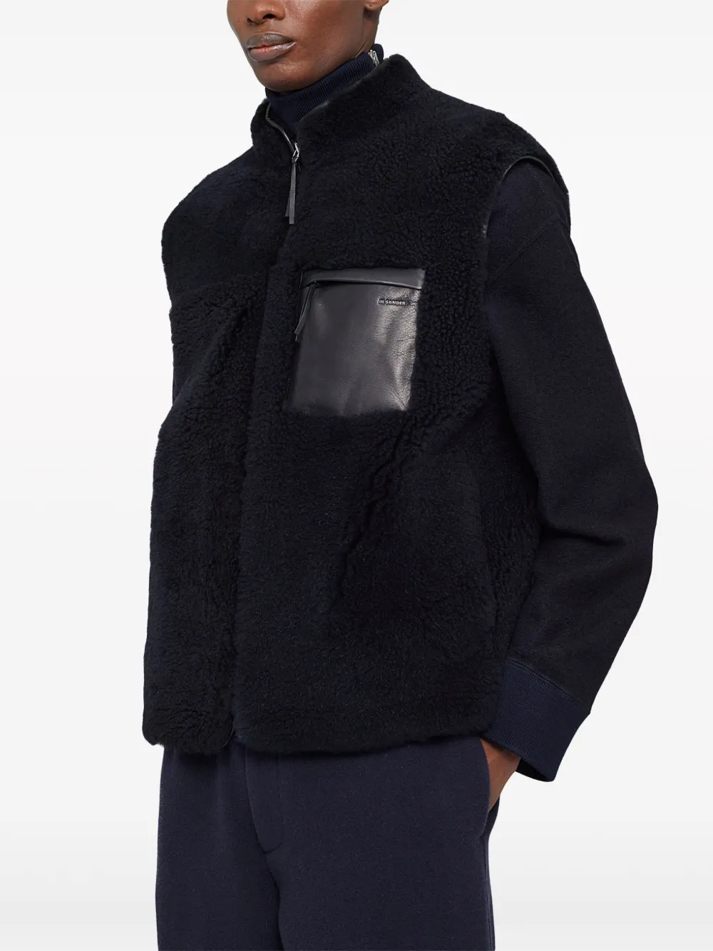 Jil Sander Leather-trim Shearling Gilet In Blue