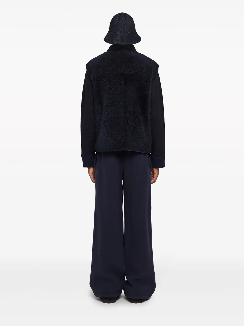 Jil Sander Leather-trim Shearling Gilet In Blue