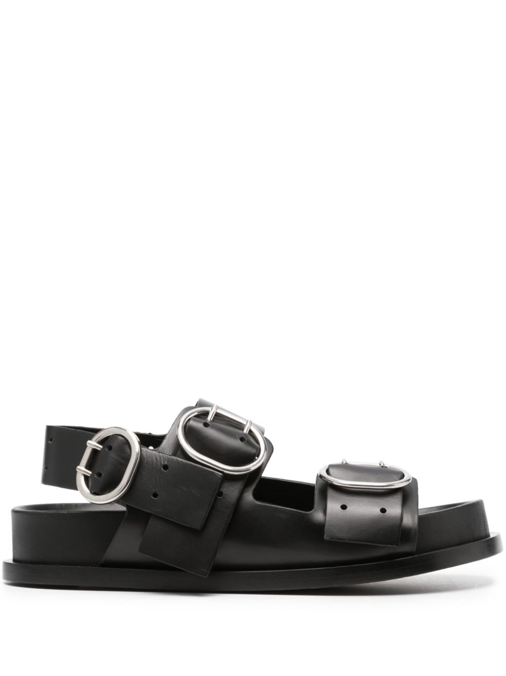 Jil Sander Open-toe Buckled Leather Sandals In Schwarz