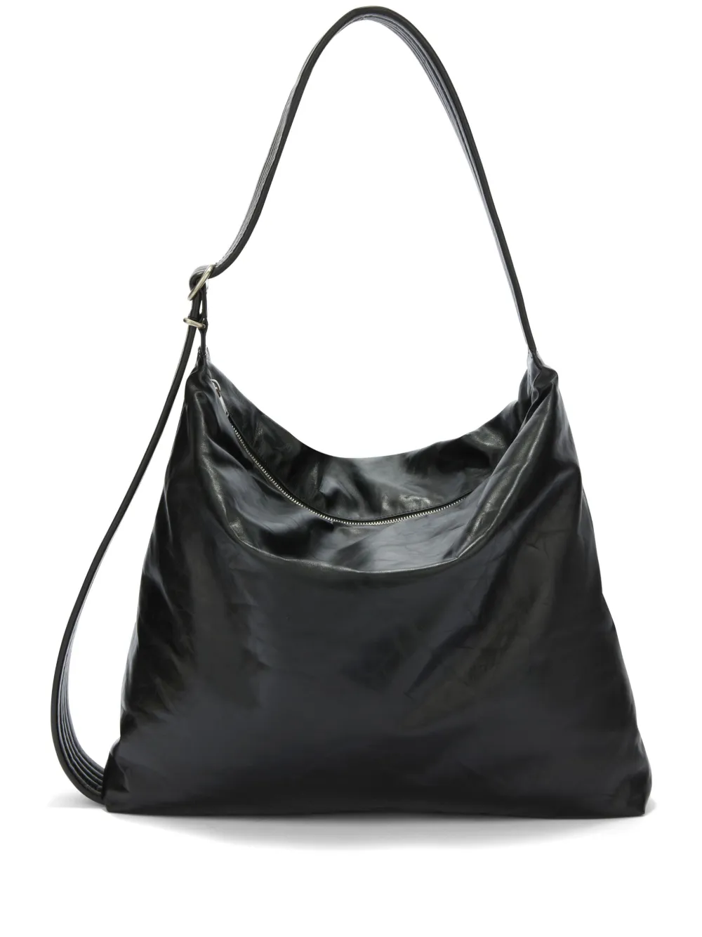 Jil Sander Smoothing Finish Leather Shoulder Bag In Black