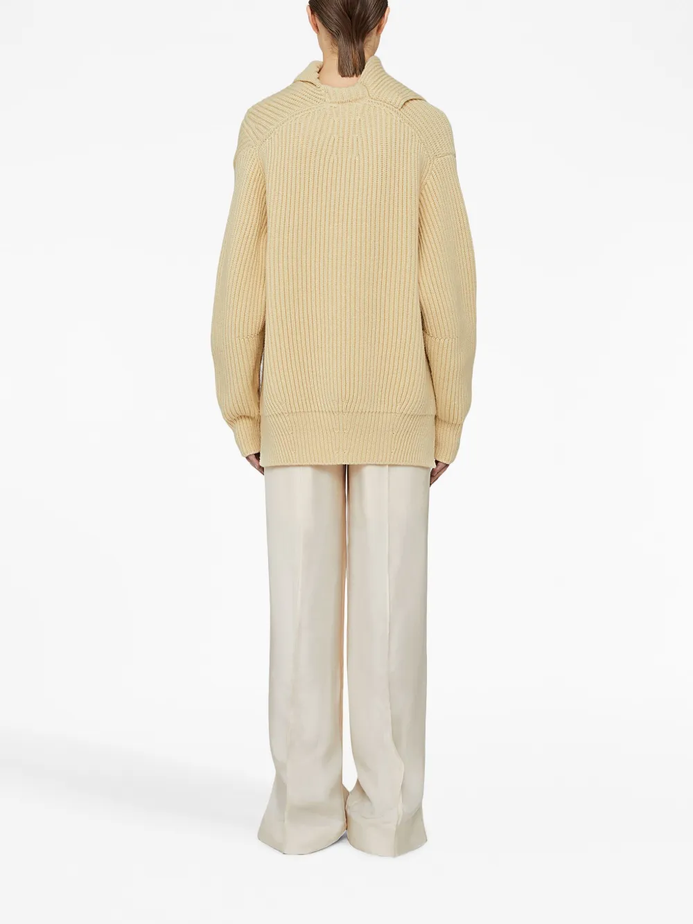 Jil Sander Foldover Neck Ribbed Jumper In Neutrals