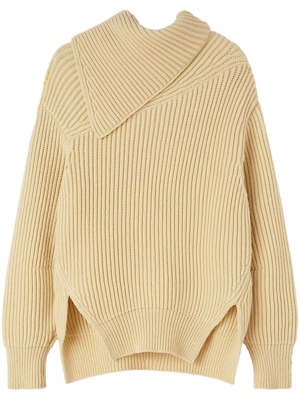 Jil Sander Foldover Neck Ribbed Jumper In Neutrals