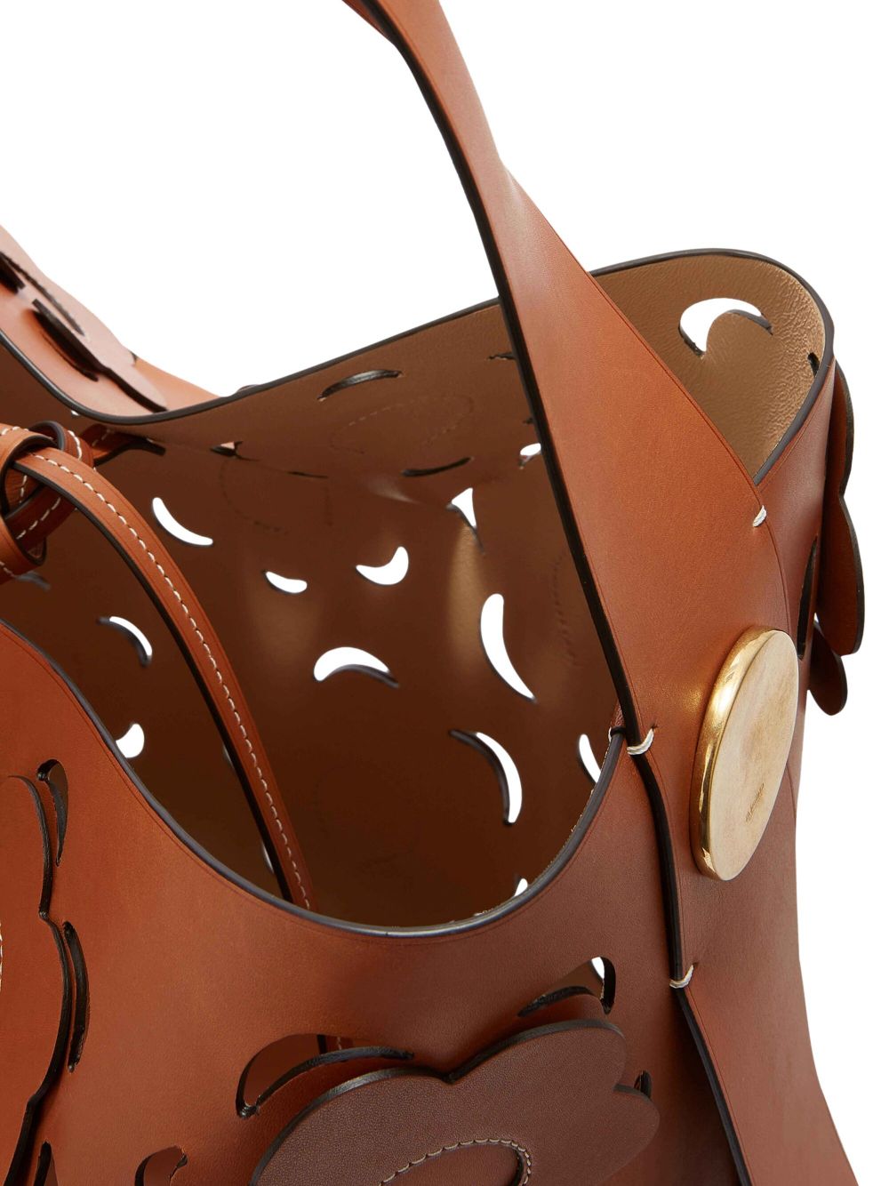 Shop Jil Sander Medium Twisted Hobo Floral-cut Leather Bag In Brown