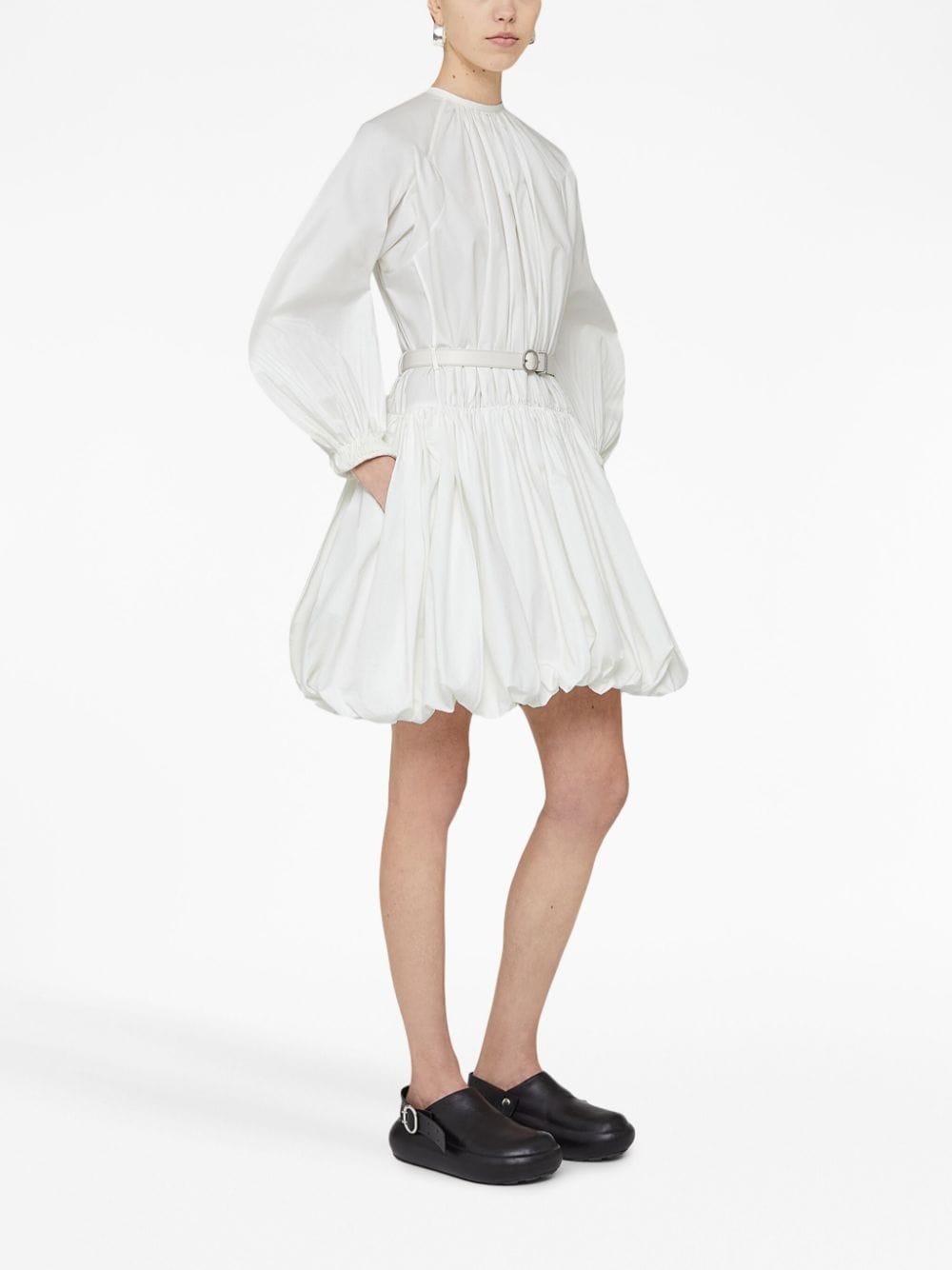 Shop Jil Sander Puffball Belted Cotton Minidress In White