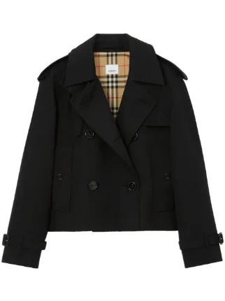 Burberry double-breasted Cropped Trench Coat | Black | FARFETCH