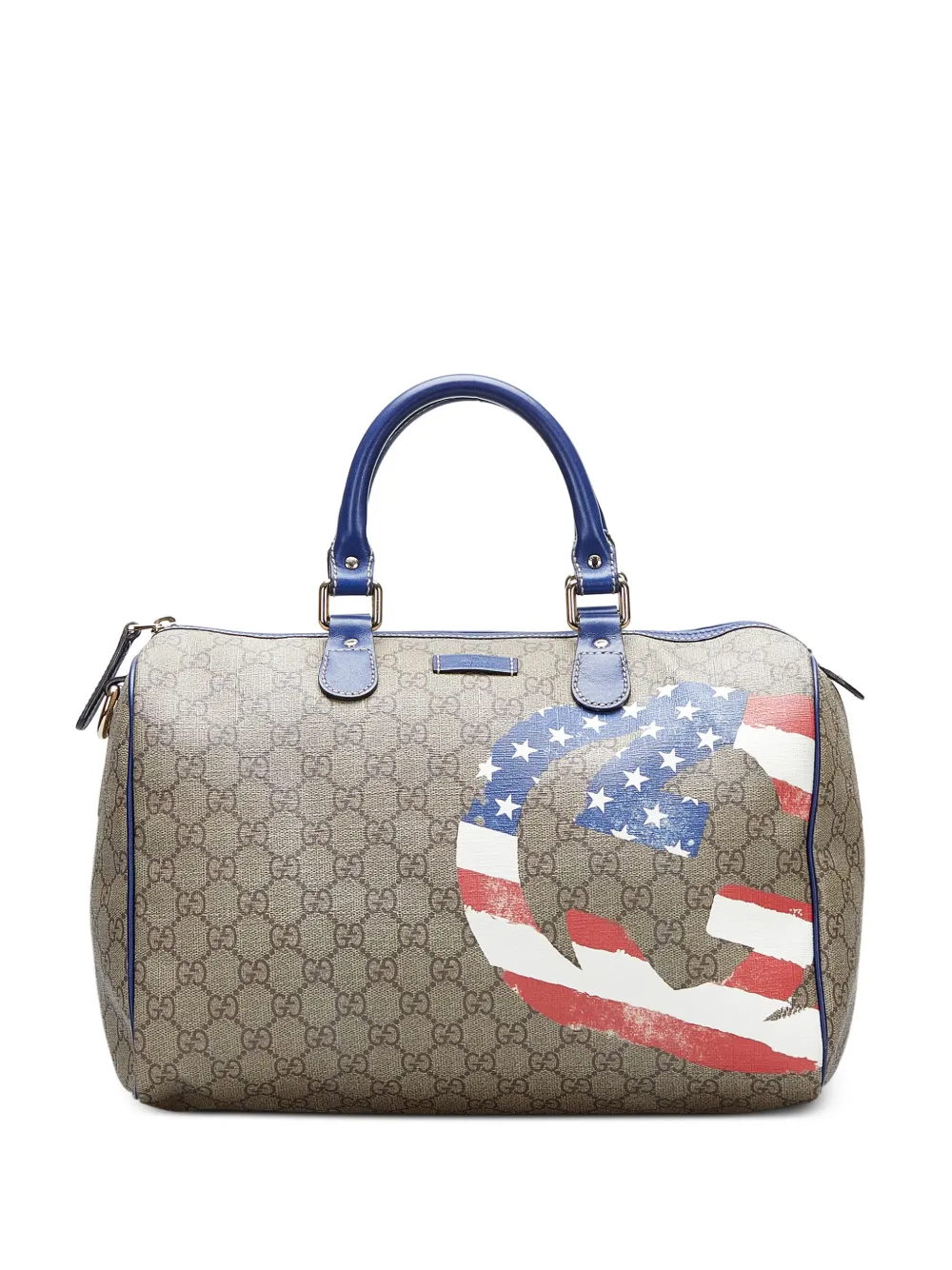 Pre-owned Gucci Medium Gg Supreme American Flag Boston Bag In Brown