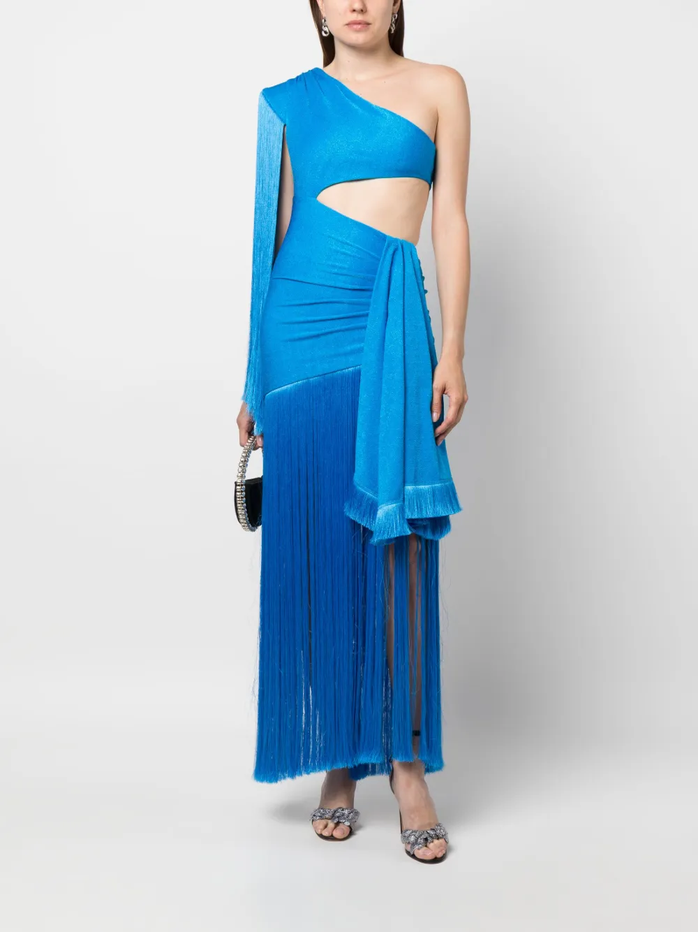 PatBO fringed-hem one-shoulder dress - Blauw