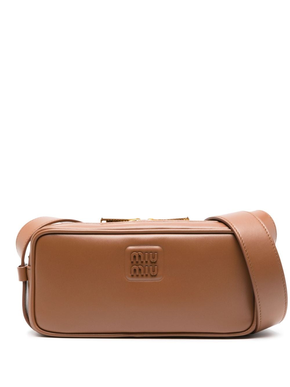 Shop Miu Miu Logo-plaque Leather Shoulder Bag In Brown