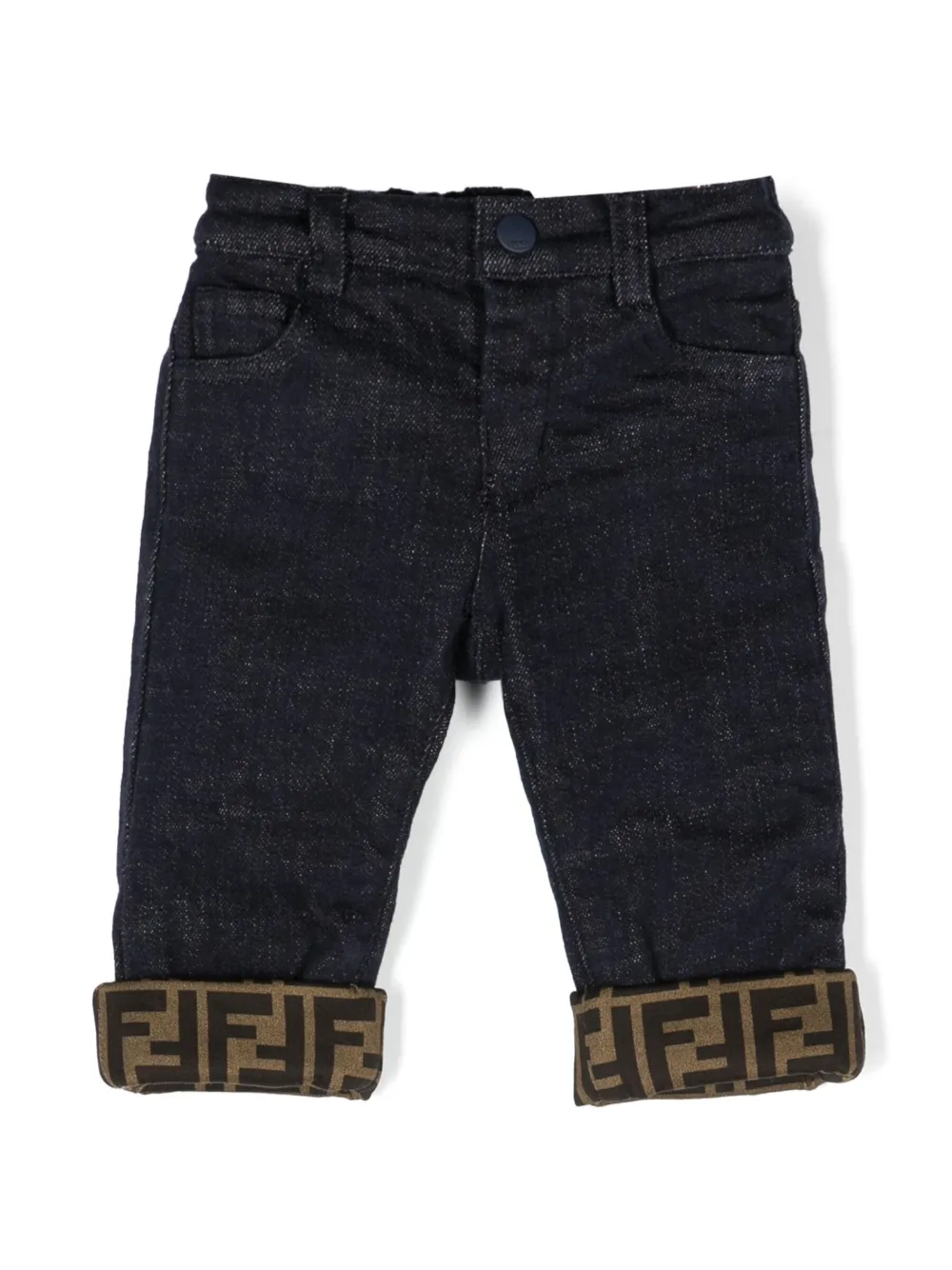 Fendi Babies' Ff-pattern Print Cotton Jeans In Black