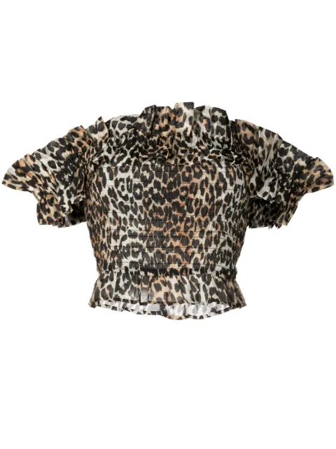 GANNI Blusa franzida com estampa de leopardo
