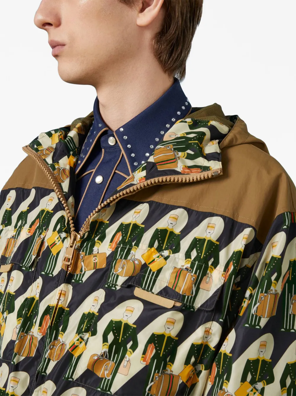 Gucci Porter-print Zip-up Jacket In Black