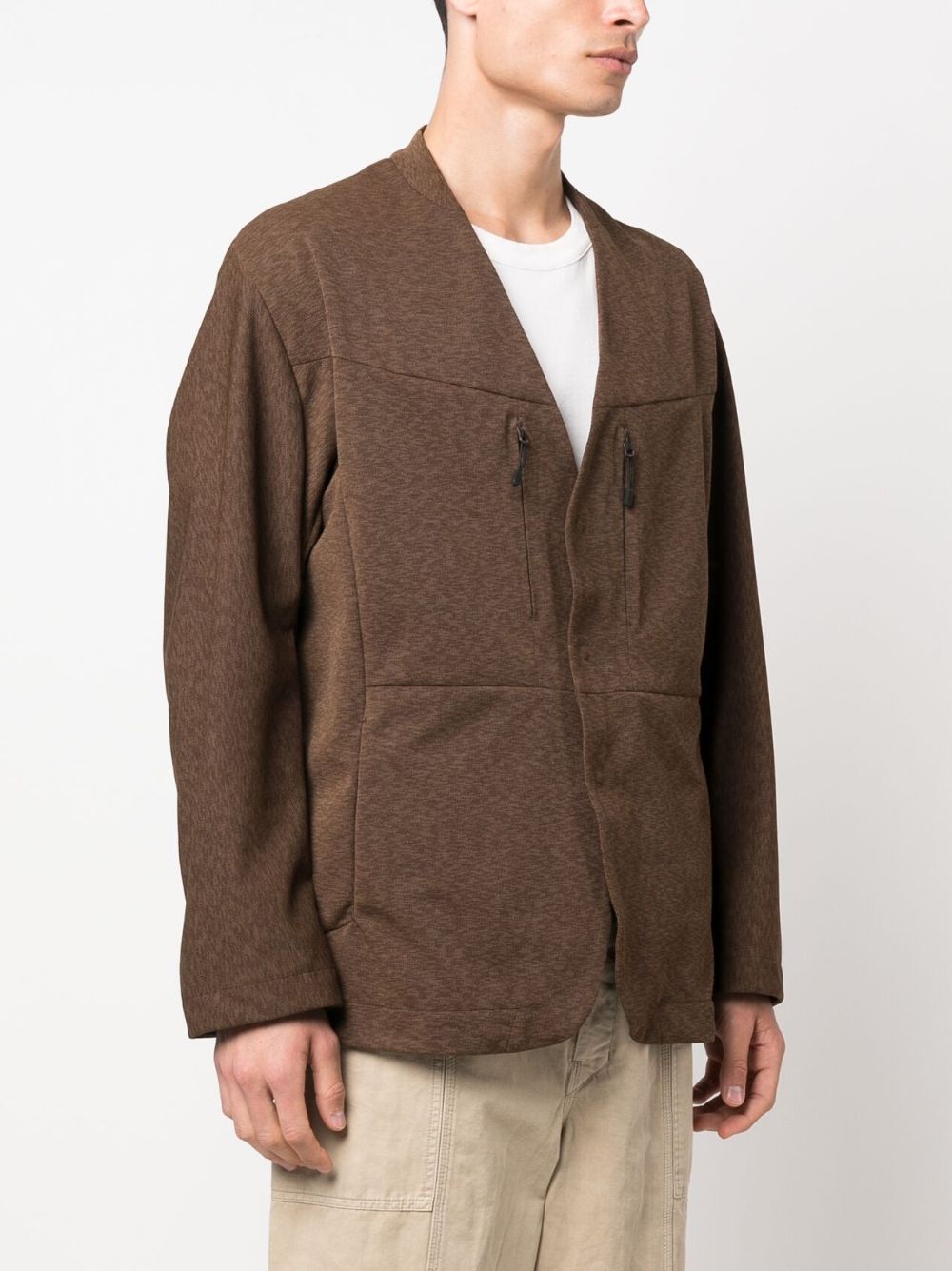 Shop White Mountaineering V-neck Long-sleeve Jacket In Brown