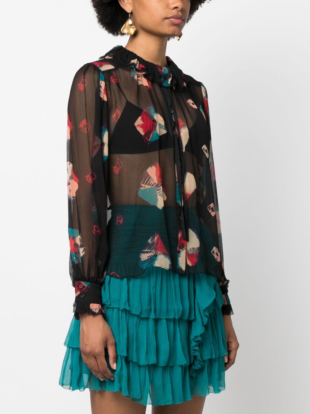 Shop Ulla Johnson Abstract-print Sheer Blouse In Black