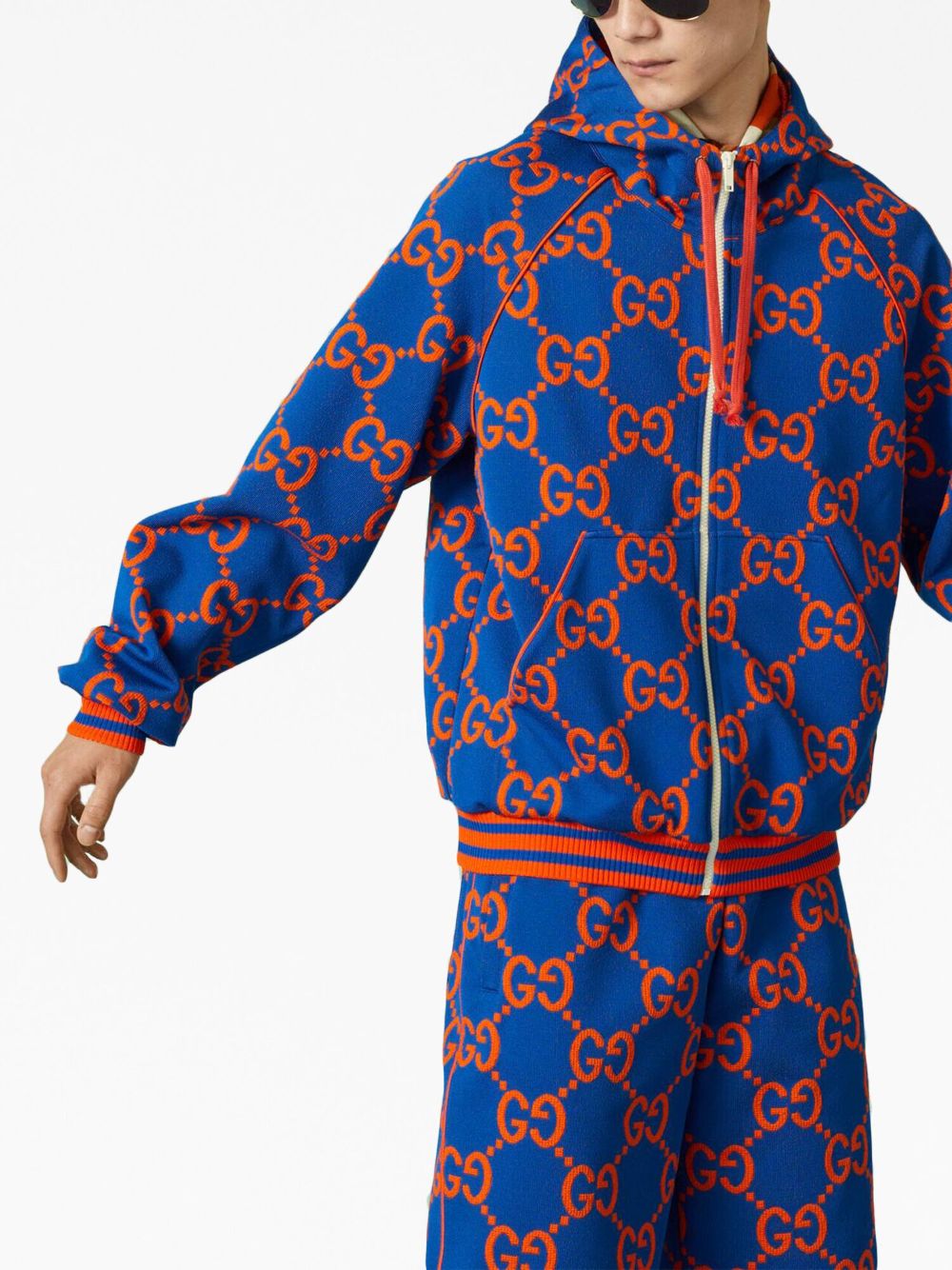 Shop Gucci Gg Jacquard Cotton Hoodie In Blau