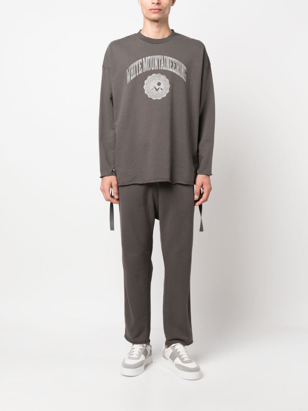 Shop White Mountaineering Drawstring Cotton Track Pants In Grey