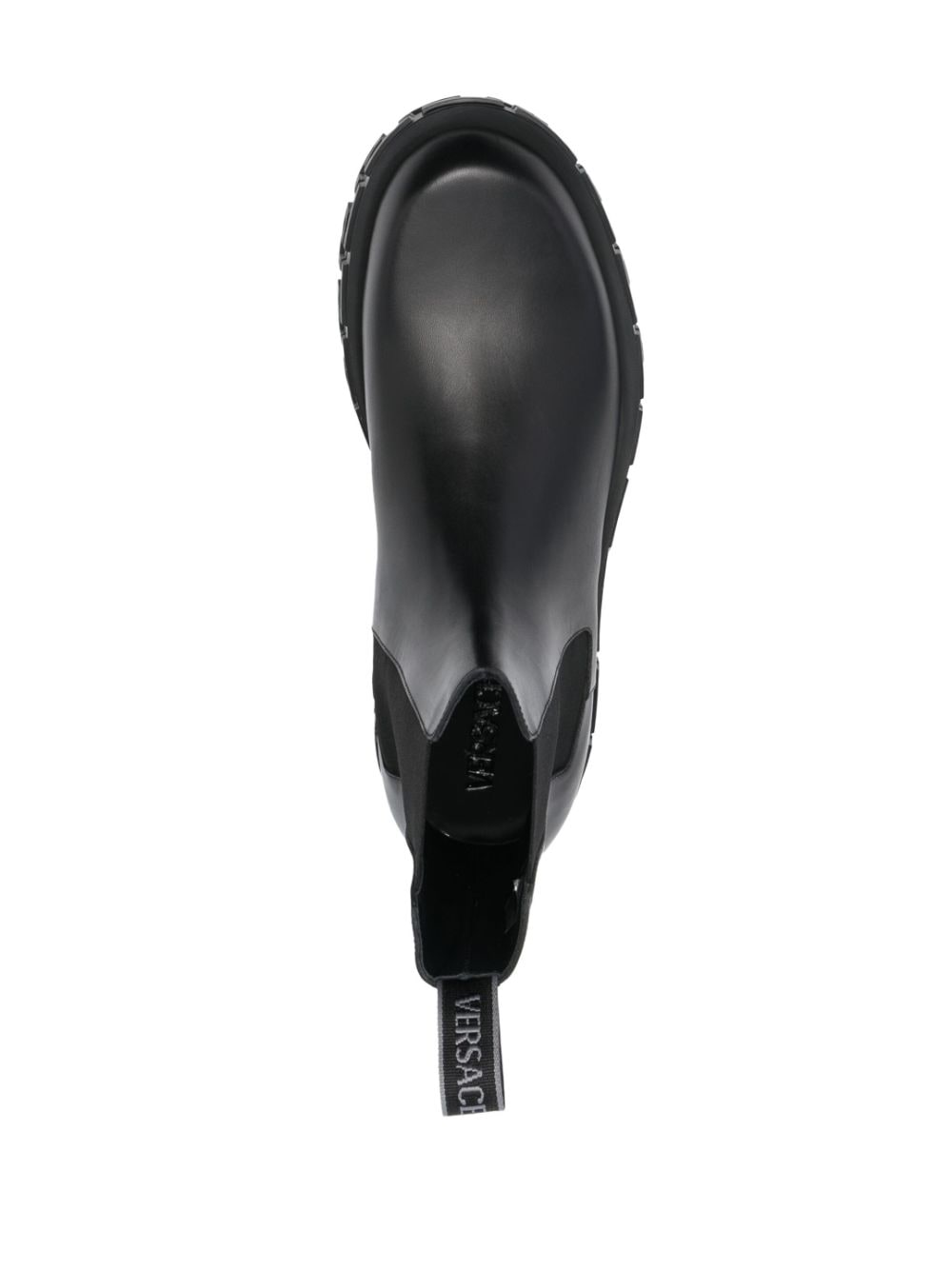Shop Versace Greca Portico Leather Chelsea Boots In Black