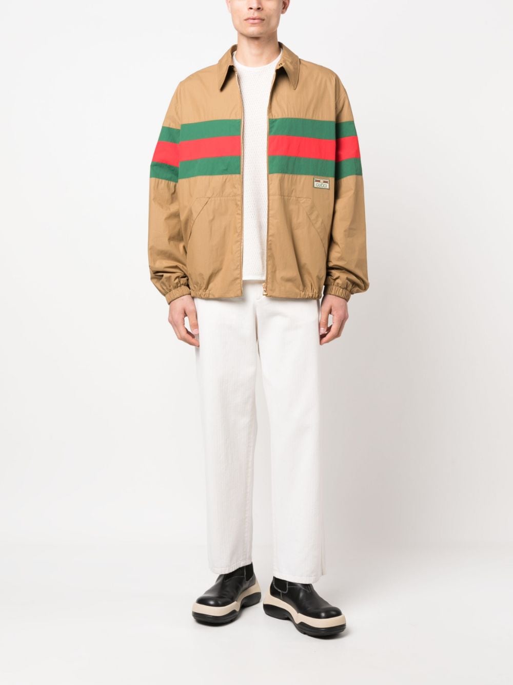 Gucci Web-stripe zip-up shirt jacket - Bruin