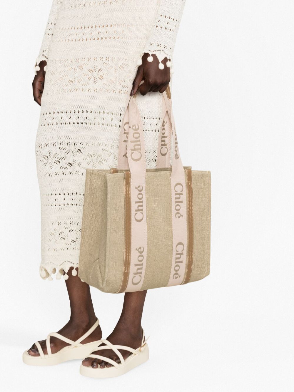 Shop Chloé Medium Woody Tote Bag In Neutrals