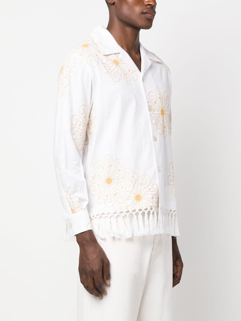 Shop Bode Soleil Fringe Long-sleeved Shirt In White