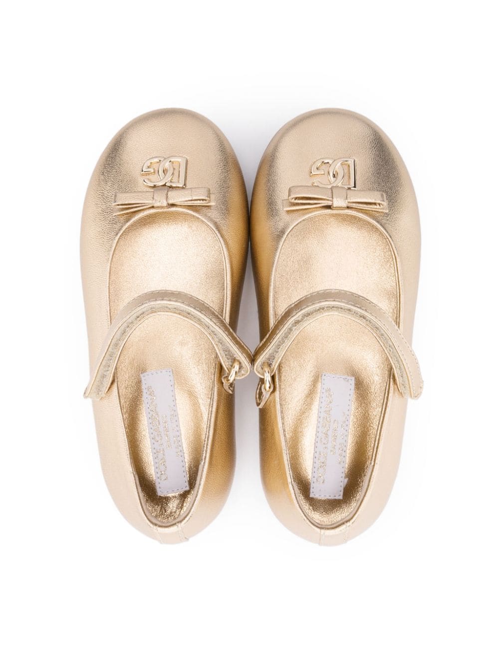 Shop Dolce & Gabbana Logo-appliqué Leather Ballerinas In Gold