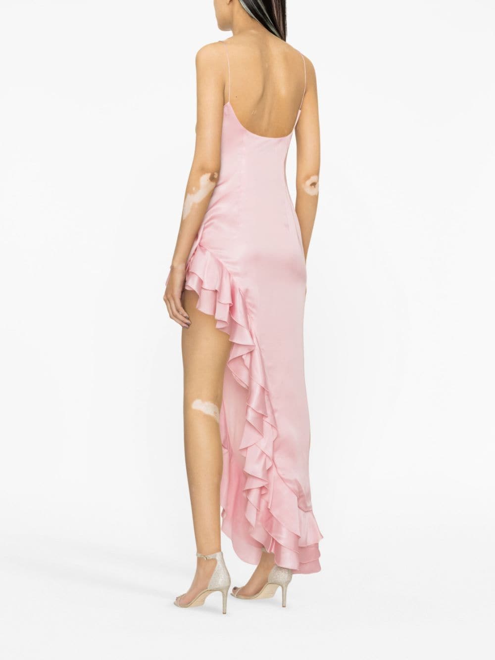Shop Alessandra Rich Ruffled Side-slit Silk Dress In Pink