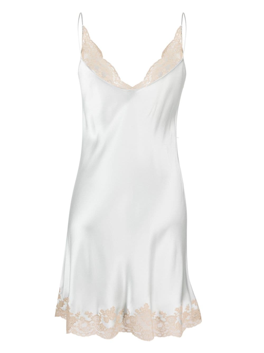 Short Silk Slip Dress - Freesia and Nude Caudry Lace