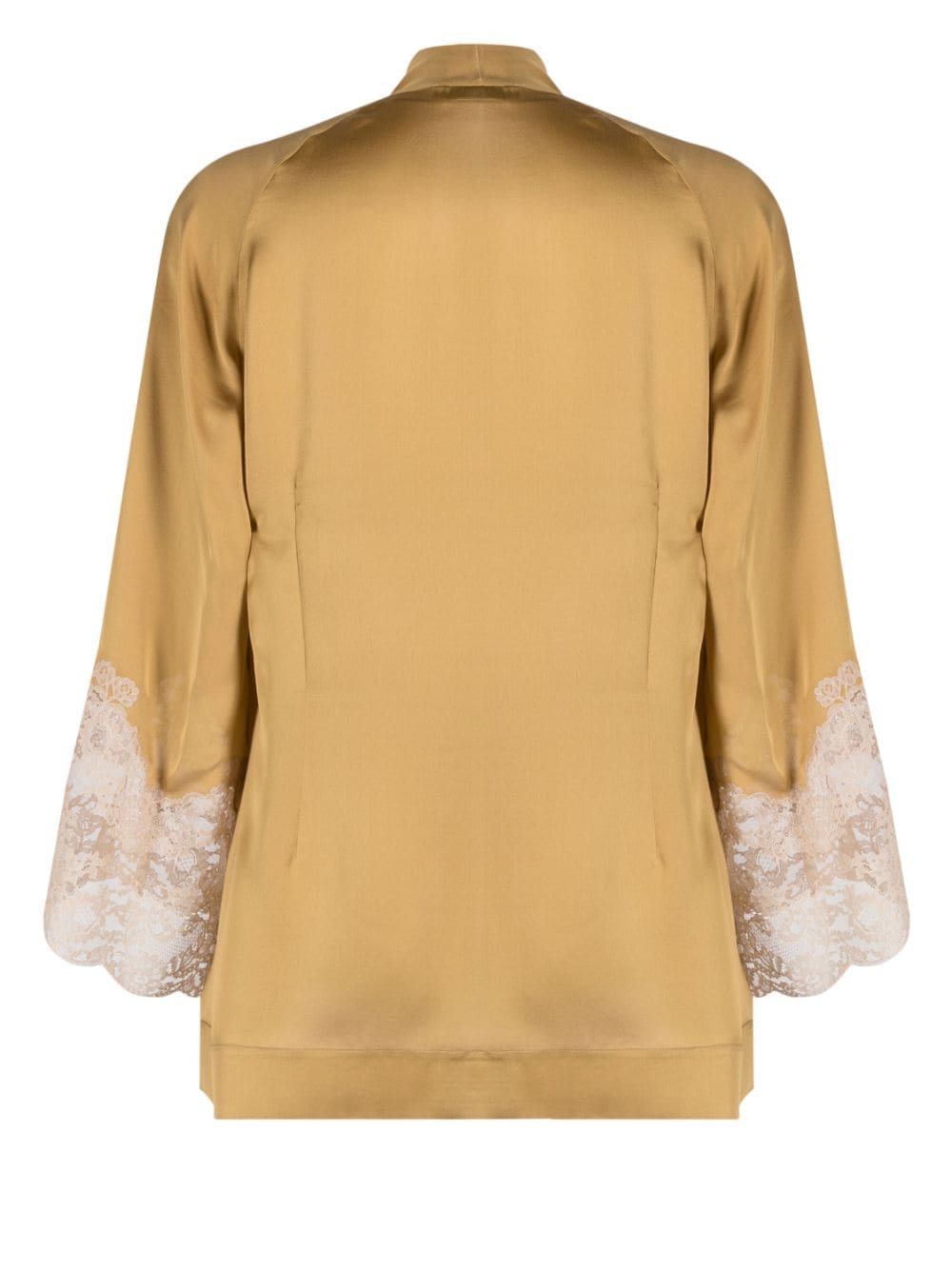 Shop Carine Gilson Calais-caudry Lace Silk Short Kimono In Brown
