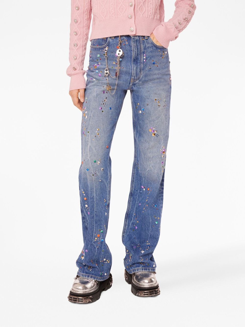 Shop Rabanne Disc Studded Jeans In Blue