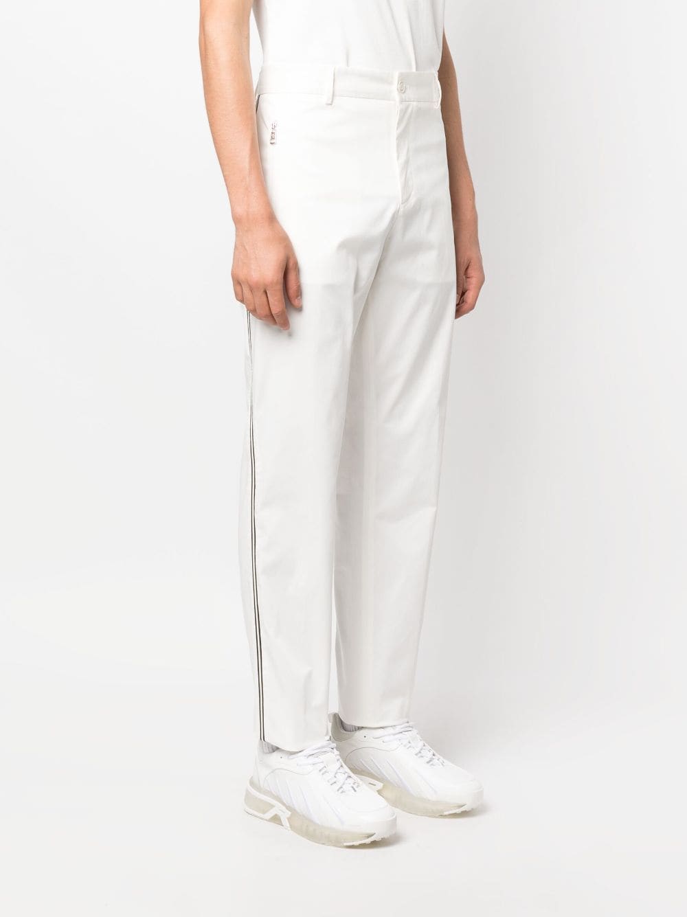 Shop Moncler Logo-patch Tapered-leg Trousers In White