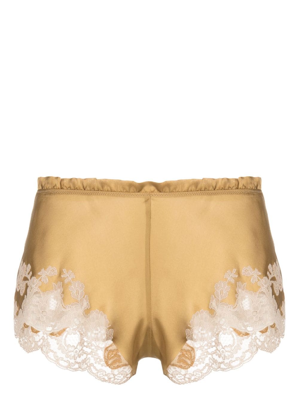 Carine Gilson Calais-caudry Lace-trim Silk Shorts In Neutrals