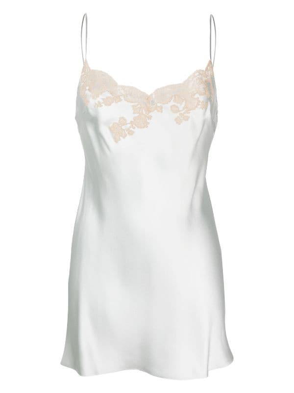 Short Silk Slip Dress - Freesia and Nude Caudry Lace - Carine Gilson