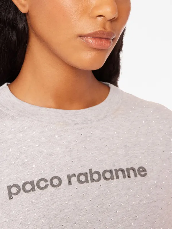 Rabanne logo-print Rhinestone T-shirt | Grey | FARFETCH GR