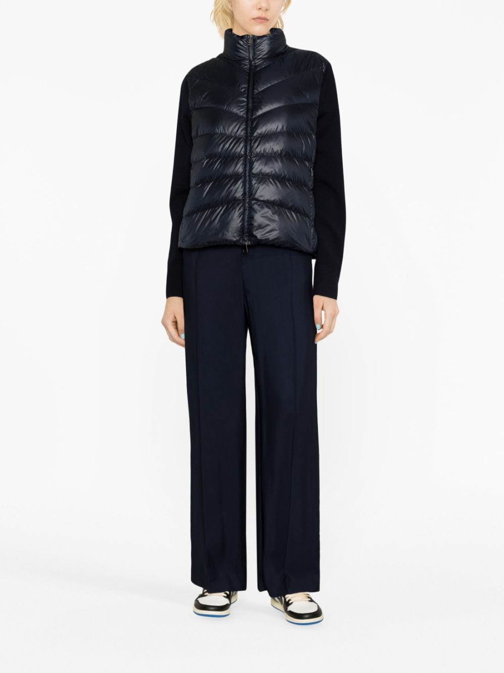 Shop Moncler Contrasting-sleeve Padded Jacket In Blue