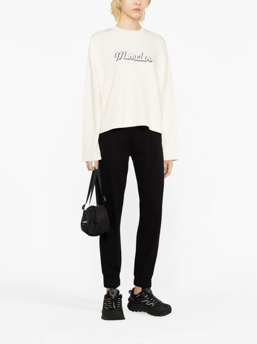 Shop Moncler Logo-embroidered Cotton Sweatshirt In Neutrals