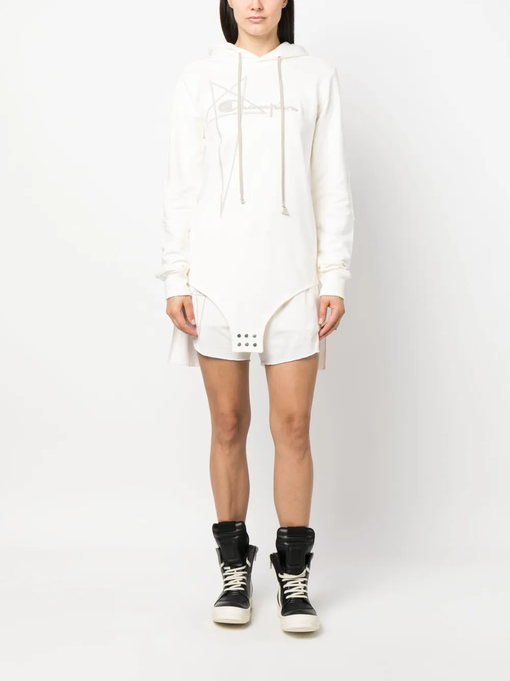 Rick Owens X Champion logo-embroidered cotton hoodie - Wit