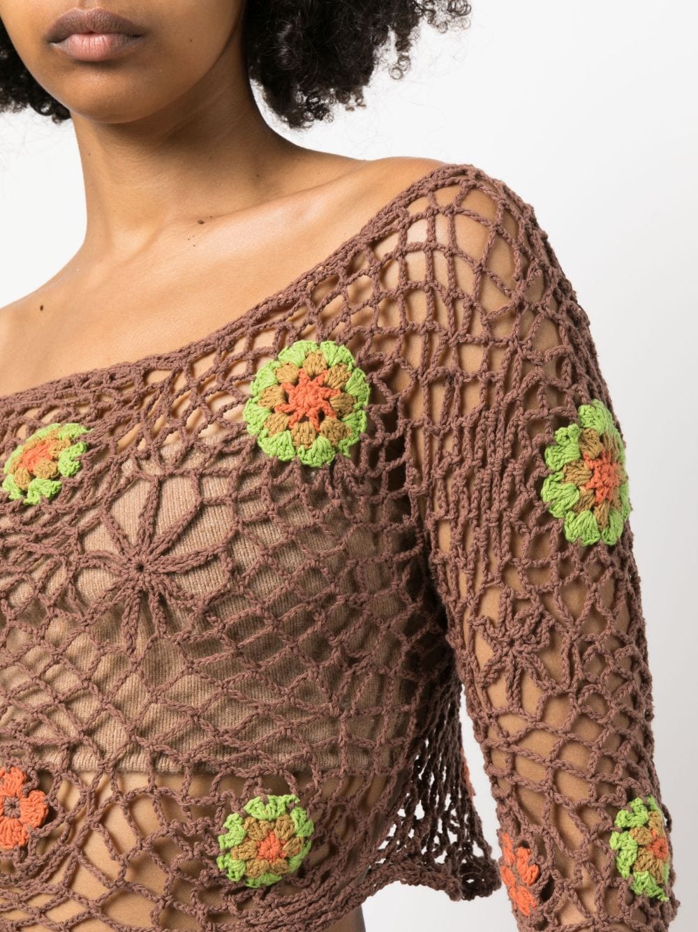 Shop Akoia Swim Frida Crochet-knit Crop Top In Brown