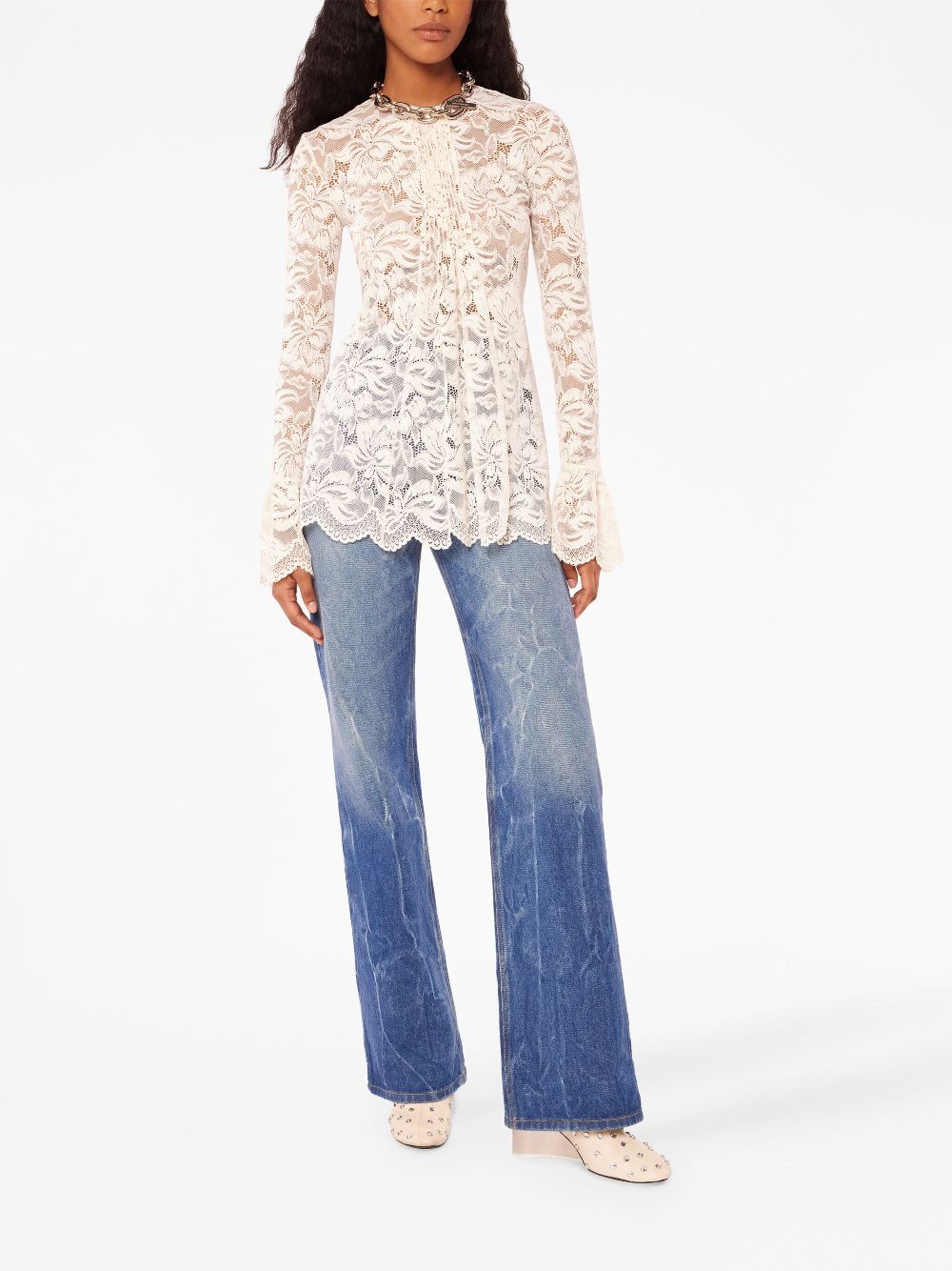 Rabanne floral-lace pleated blouse - Neutrals