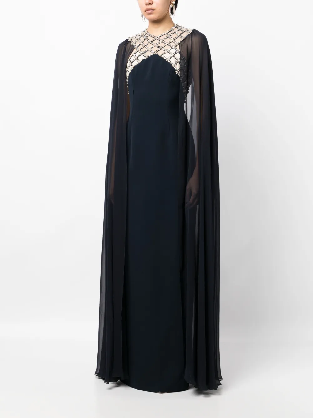Jenny Packham Natalie crystal-panel cape gown