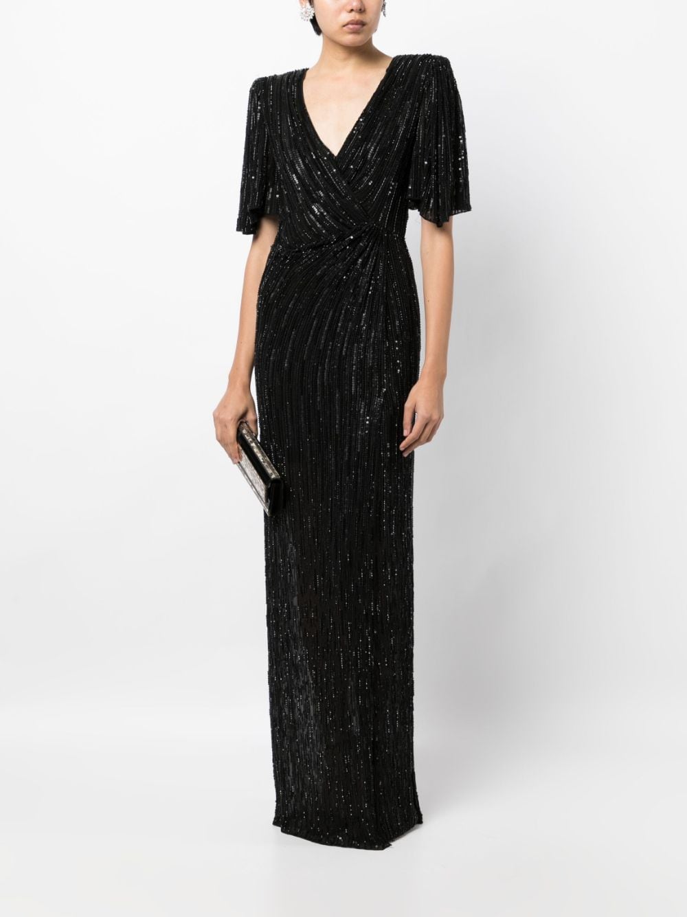 Shop Jenny Packham Ava Embellished Gown In Black