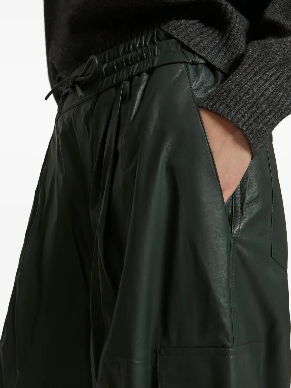 Yves Salomon Leather Cargo Trousers In Green