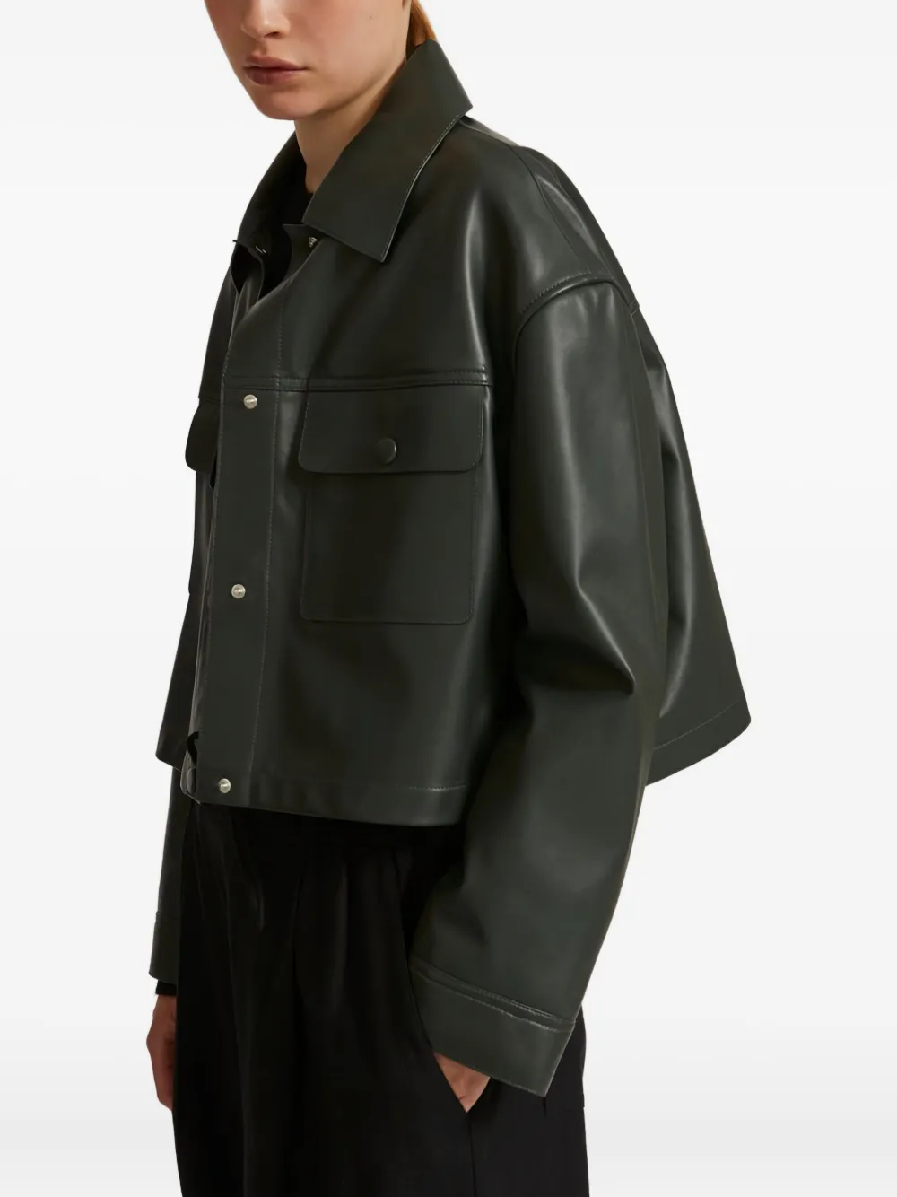 Yves Salomon flap-pocket leather jacket | Green | Image 1